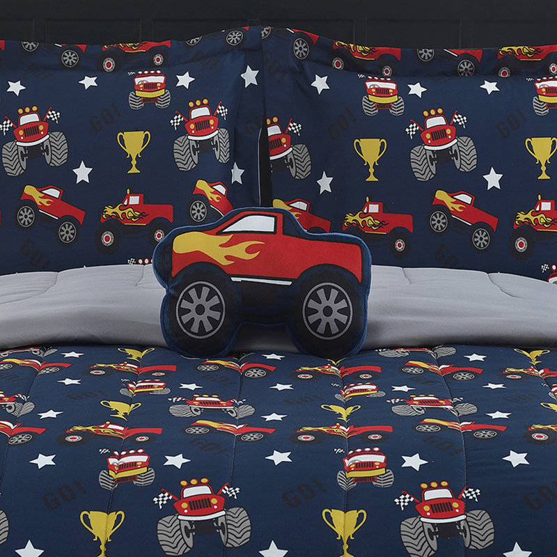 Zoomie Kids Monster Truck Navy 4 Piece Microfiber Comforter Set Full Wayfair